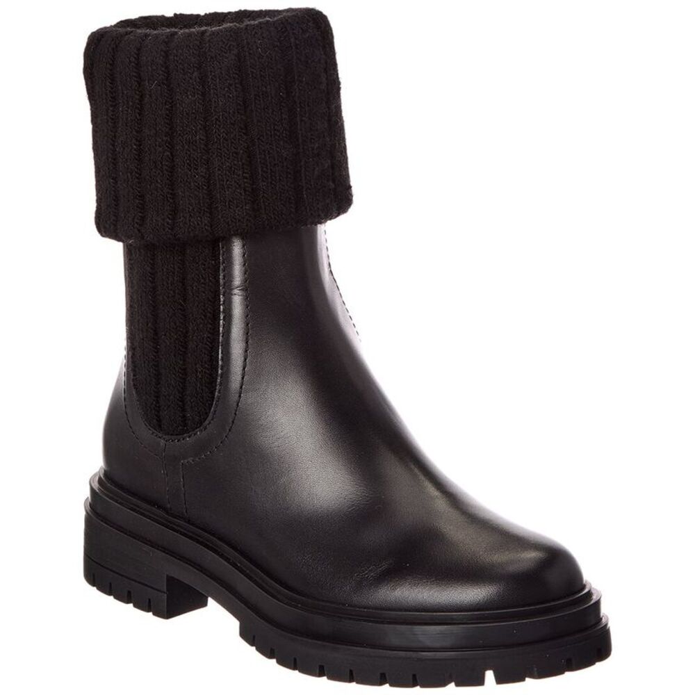 Gianvito Rossi Tenney 20 Knit & Leather Boot, Black